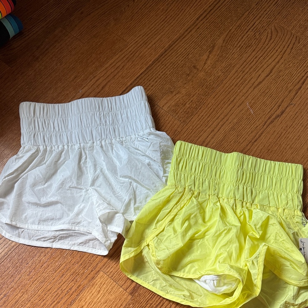 Free People Movement White and Yellow high waisted athletic Shorts